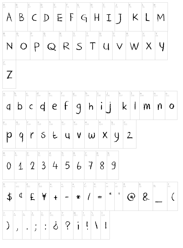 DK Crayon Crumble font map